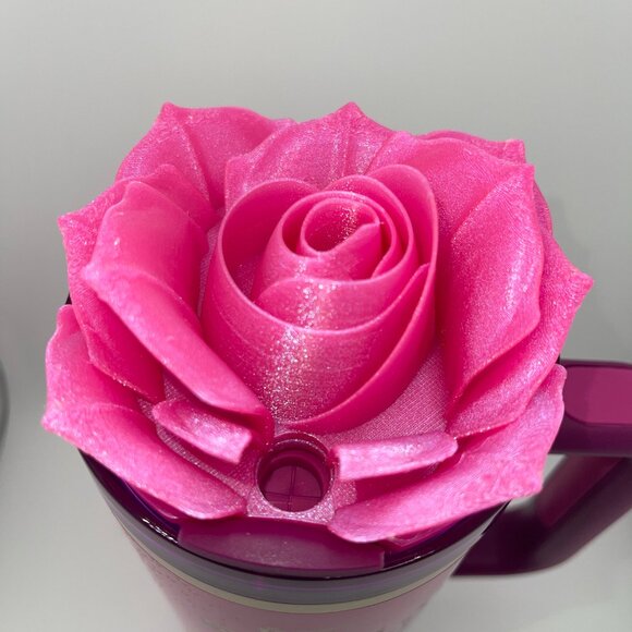 3D Rose Tumbler Topper that fit the new Barbie x Stanley 80s Rockers lids - Picture 9 of 15